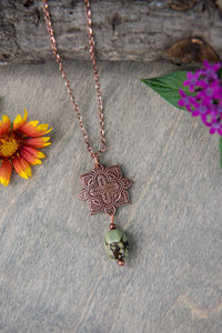 Short - Copper pendant with Jade green teardrop