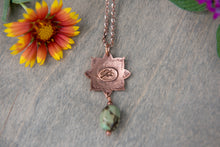 Load image into Gallery viewer, Short - Copper pendant with Jade green teardrop